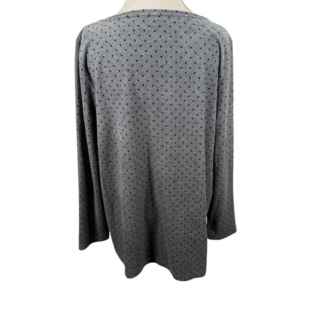 Talbots Velour Ribbed Knit Tunic Top Gray Black Polka Dot Soft Casual size XL - Picture 7 of 10
